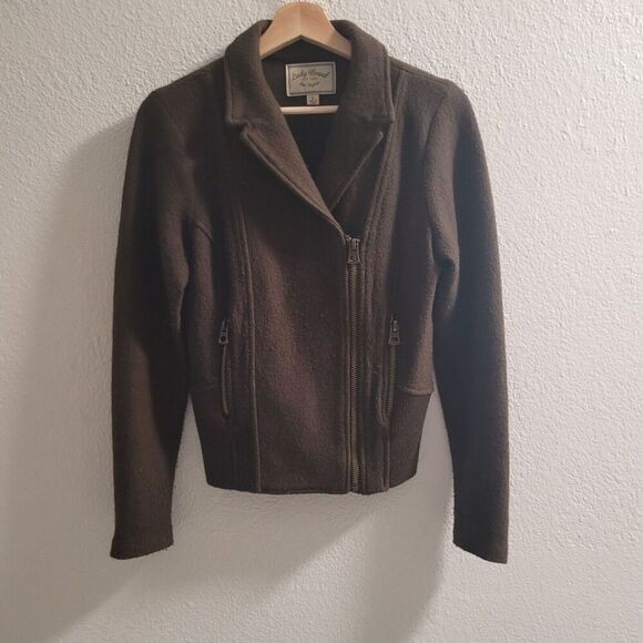 Lucky Brand 100% Wool Motorcycle Jacket Women's Small‎ Brown Lightweight - Picture 1 of 11